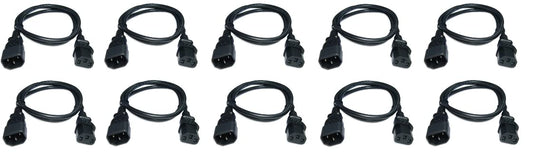 RiteAV C13 to C14 Heavy Duty Power Cord, 14AWG, 15 Amp/250 Volt, SJT, UL, CSA, RoHS Compliant, Black - 3 Foot (10 Pack)