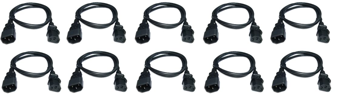 RiteAV C13 to C14 Power Cord, 14AWG, 15 Amp/250 Volt, SJT, UL, CSA, RoHS Compliant, Black - 10 Foot (10 Pack)