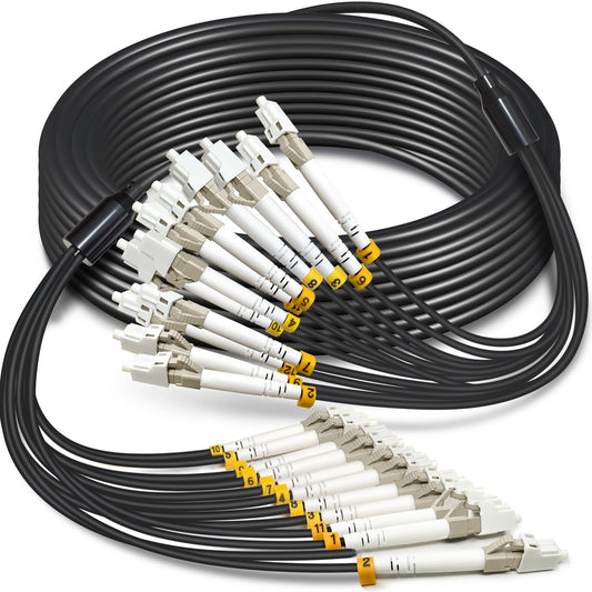 RiteAV - 12 Strand OM3 Multimode Industrial TPU LC to LC Outdoor Armored Fiber Patch Cable, Direct Burial 12 Strands Fiber Optic Cable, 10Gb Duplex 50/125um MMF LC-LC 12 Fibers