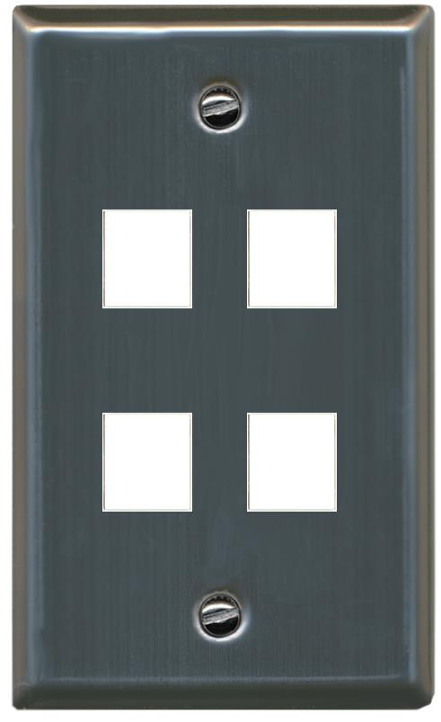 RiteAV Blank Wall Plate for Keystone Jacks - Stainless Steel 1 Gang 4 Port