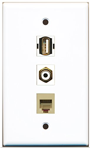 RiteAV - 1 Port RCA White and 1 Port USB A-A and 1 Port Phone RJ11 RJ12 Beige Wall Plate