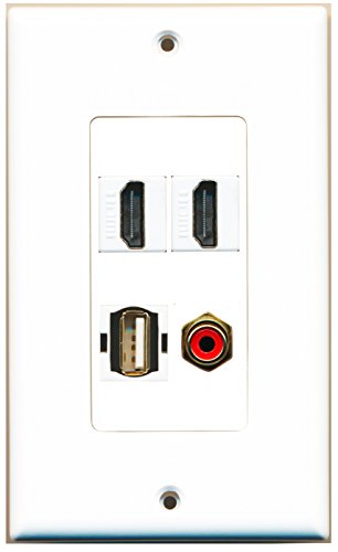 RiteAV - 2 Port HDMI 1 Port RCA Red 1 Port USB A-A Wall Plate Decorative