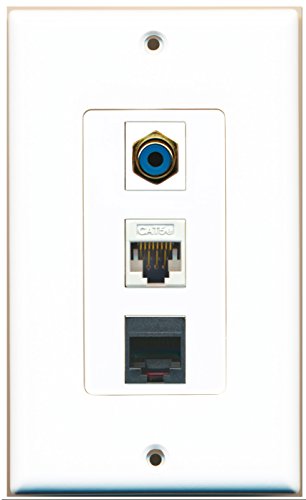 RiteAV - 1 Port RCA Blue and 1 Port Phone RJ11 RJ12 Black and 1 Port Cat5e Ethernet White Decorative Wall Plate