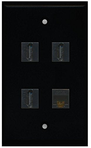 RiteAV - 3 Port HDMI 1 Port Cat6 Ethernet Wall Plate - Black