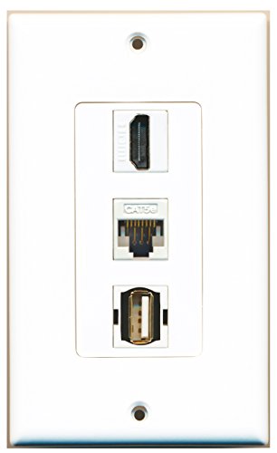 RiteAV - 1 Port HDMI and 1 Port USB A-A and 1 Port Cat5e Ethernet White Decorative Wall Plate