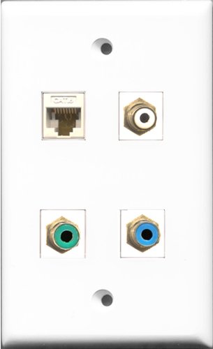 RiteAV 1 Port RCA White and 1 Port RCA Green and 1 Port RCA Blue and 1 Port Cat6 Ethernet White Wall Plate