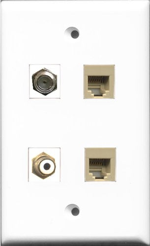 RiteAV 1 Port RCA White and 1 Port Coax Cable TV- F-Type 2 Port Phone RJ11 RJ12 Beige Wall Plate