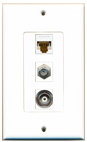 RiteAV - 1 Port Coax Cable TV- F-Type and 1 Port BNC and 1 Port Cat6 Ethernet White Decorative Wall Plate Decorative