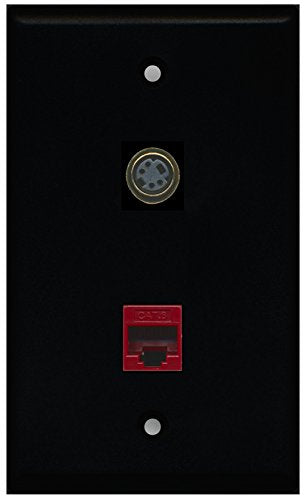 RiteAV - Black 1 Port S-Video 1 Port Cat6 Ethernet Red Wall Plate