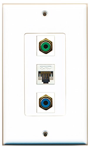 RiteAV - 1 Port RCA Green and 1 Port RCA Blue and 1 Port Cat5e Ethernet White Decorative Wall Plate