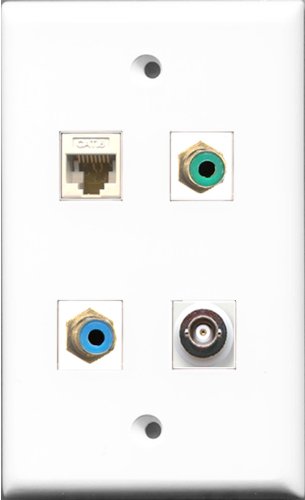 RiteAV 1 Port RCA Green and 1 Port RCA Blue and 1 Port BNC and 1 Port Cat6 Ethernet White Wall Plate