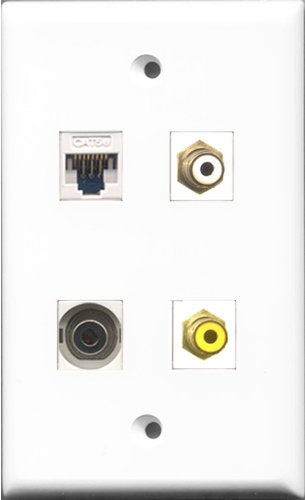 RiteAV 1 Port RCA White and 1 Port RCA Yellow and 1 Port 3.5mm and 1 Port Cat5e Ethernet White Wall Plate