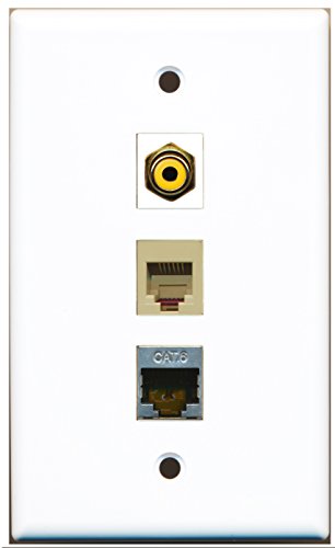 RiteAV - 1 Port RCA Yellow and 1 Port Phone RJ11 RJ12 Beige and 1 Port Shielded Cat6 Ethernet Wall Plate