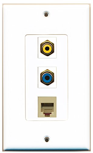 RiteAV - 1 Port RCA Yellow and 1 Port RCA Blue and 1 Port Phone RJ11 RJ12 Beige Decorative Wall Plate Decorative