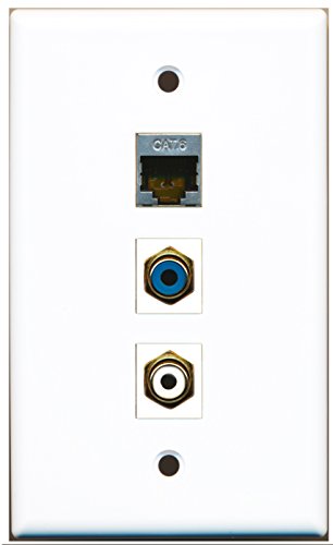 RiteAV - 1 Port RCA White and 1 Port RCA Blue and 1 Port Shielded Cat6 Ethernet Wall Plate