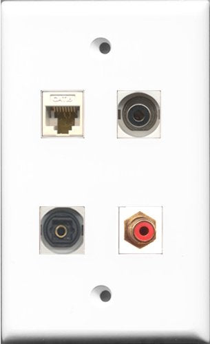 RiteAV 1 Port RCA Red and 1 Port Toslink and 1 Port 3.5mm and 1 Port Cat6 Ethernet White Wall Plate