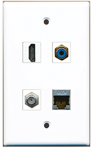 RiteAV - 1 Port HDMI 1 Port RCA Blue 1 Port Coax Cable TV- F-Type 1 Port Shielded Cat6 Ethernet Wall Plate