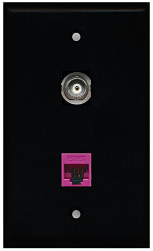 RiteAV - Black 1 Port BNC 1 Port Cat5e Ethernet Pink Wall Plate