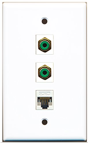 RiteAV - 2 Port RCA Green and 1 Port Cat5e Ethernet White Wall Plate