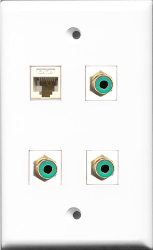 RiteAV - 3 Port RCA Green and 1 Port Cat6 Ethernet White Wall Plate