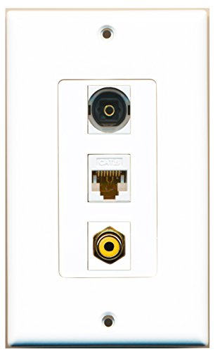 RiteAV - 1 Port RCA Yellow and 1 Port Toslink and 1 Port Cat6 Ethernet White Decorative Wall Plate Decorative