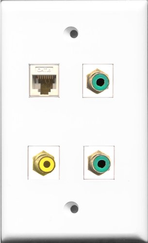 RiteAV 1 Port RCA Yellow 2 Port RCA Green and 1 Port Cat6 Ethernet White Wall Plate