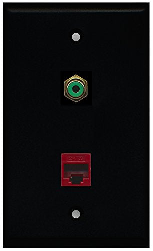 RiteAV - Black 1 Port RCA Green 1 Port Cat6 Ethernet Red Wall Plate