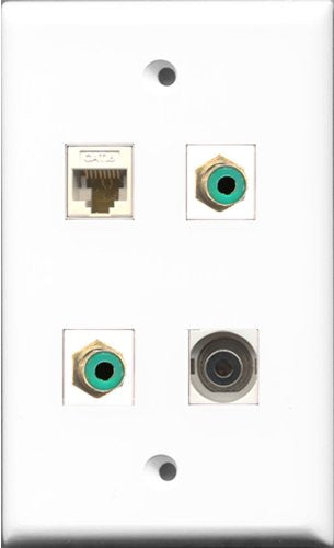 RiteAV - 2 Port RCA Green and 1 Port 3.5mm and 1 Port Cat6 Ethernet White Wall Plate