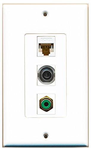 RiteAV - 1 Port RCA Green and 1 Port 3.5mm and 1 Port Cat6 Ethernet White Decorative Wall Plate Decorative