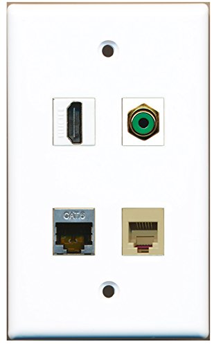 RiteAV - 1 Port HDMI 1 Port RCA Green 1 Port Phone RJ11 RJ12 Beige 1 Port Shielded Cat6 Ethernet Wall Plate