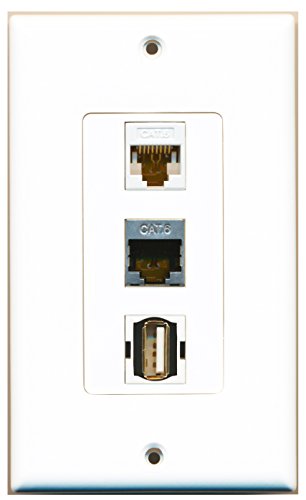 RiteAV - 1 Port USB A-A and 1 Port Shielded Cat6 Ethernet and 1 Port Cat6 Ethernet White Decorative Wall Plate Decorative