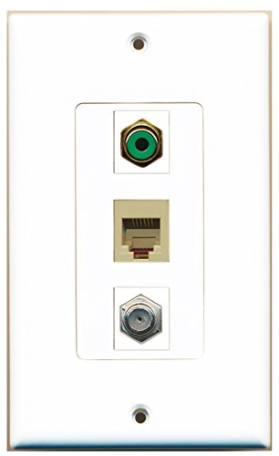 RiteAV - 1 Port RCA Green and 1 Port Coax Cable TV- F-Type and 1 Port Phone RJ11 RJ12 Beige Decorative Wall Plate Decorative