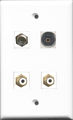 RiteAV - 2 Port RCA White and 1 Port Coax Cable TV- F-Type and 1 Port Toslink Wall Plate