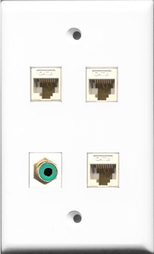 RiteAV 1 Port RCA Green 3 Port Cat6 Ethernet White Wall Plate