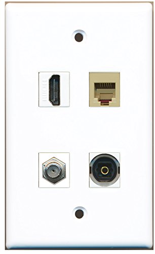 RiteAV - 1 Port HDMI 1 Port Coax Cable TV- F-Type 1 Port Phone RJ11 RJ12 Beige 1 Port Toslink Wall Plate