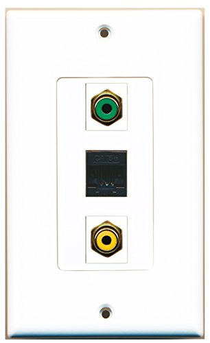 RiteAV - 1 Port RCA Yellow and 1 Port RCA Green and 1 Port Cat5e Ethernet Black Wall Plate Decorative