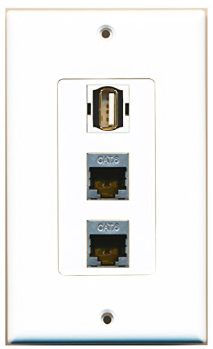 RiteAV - 1 Port USB A-A 2 Port Shielded Cat6 Ethernet Decorative Wall Plate Decorative