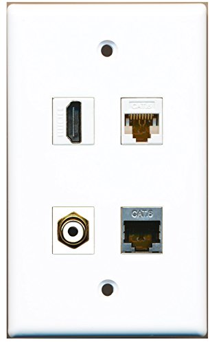 RiteAV - 1 Port HDMI 1 Port RCA White 1 Port Shielded Cat6 Ethernet 1 Port Cat6 Ethernet White Wall Plate