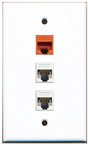 RiteAV - 2 Port Cat5e Ethernet White 1 Cat5e Ethernet Orange Wall Plate