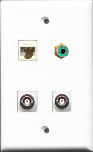 RiteAV 1 Port RCA Green 2 Port BNC and 1 Port Cat6 Ethernet White Wall Plate