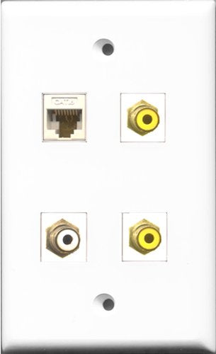 RiteAV 1 Port RCA White 2 Port RCA Yellow and 1 Port Cat6 Ethernet White Wall Plate