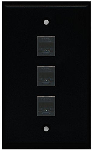 RiteAV (1 Gang Flat) 3 Cat5e Black Wall Plate Black