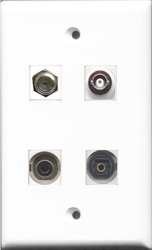 RiteAV 1 Port Coax Cable TV- F-Type and 1 Port Toslink and 1 Port 3.5mm and 1 Port BNC Wall Plate