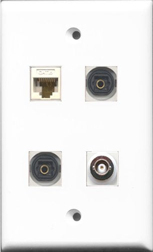 RiteAV - 2 Port Toslink and 1 Port BNC and 1 Port Cat6 Ethernet White Wall Plate