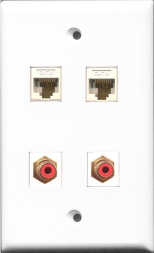 RiteAV - 2 Port RCA Red 2 Port Cat6 Ethernet White Wall Plate