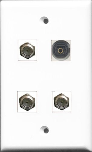 RiteAV - 3 Port Coax Cable TV- F-Type and 1 Port Toslink Wall Plate