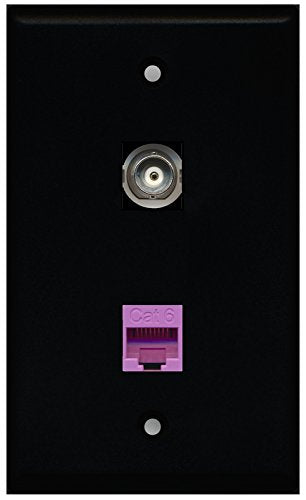 RiteAV - Black 1 Port BNC 1 Port Cat6 Ethernet Purple Wall Plate