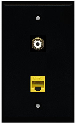 RiteAV - Black 1 Port RCA White 1 Port Cat5e Ethernet Yellow Wall Plate