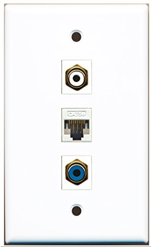 RiteAV - 1 Port RCA White 1 RCA Blue 1 Cat5e Ethernet White Wall Plate