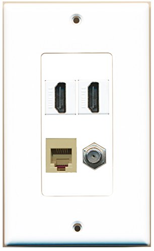 RiteAV - 2 Port HDMI 1 Port Coax Cable TV- F-Type 1 Port Phone RJ11 RJ12 Beige Wall Plate Decorative